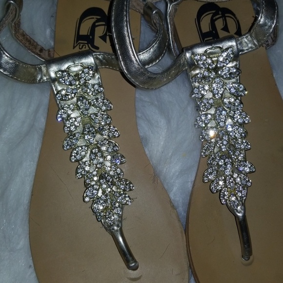 Gold Rhinestone Sandals - Picture 2 of 3